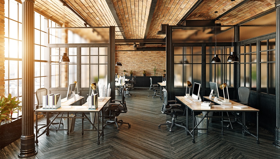 New Coworking Office Interior With City View, Daylight And Equip